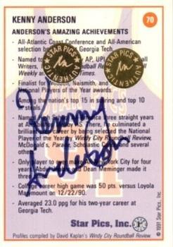 1991 Star Pics - Autographs #70 Kenny Anderson Back