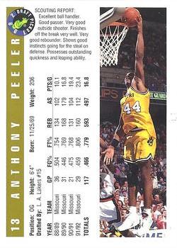 1992 Classic Draft Picks - Gold #13 Anthony Peeler Back
