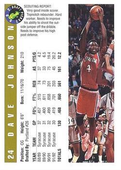 1992 Classic Draft Picks - Gold #24 David Johnson Back