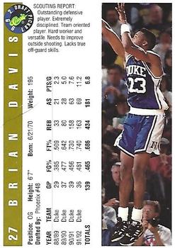 1992 Classic Draft Picks - Gold #27 Brian Davis Back