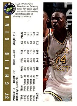 1992 Classic Draft Picks - Gold #37 Chris King Back