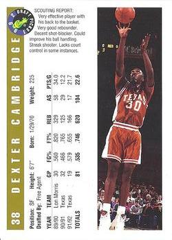 1992 Classic Draft Picks - Gold #38 Dexter Cambridge Back