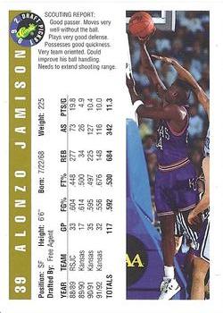 1992 Classic Draft Picks - Gold #39 Alonzo Jamison Back