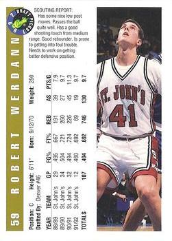 1992 Classic Draft Picks - Gold #59 Robert Werdann Back