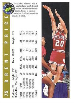 1992 Classic Draft Picks - Gold #75 Brent Price Back