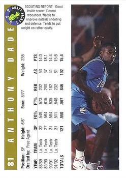 1992 Classic Draft Picks - Gold #81 Anthony Dade Back