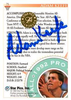 1992 Star Pics - Autographs #75 Adam Keefe Back