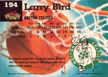 1992-93 Stadium Club - Members Only #194 Larry Bird Back