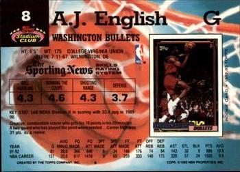 1992-93 Stadium Club - Members Only #8 A.J. English Back