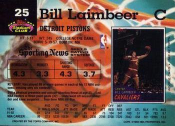 1992-93 Stadium Club - Members Only #25 Bill Laimbeer Back