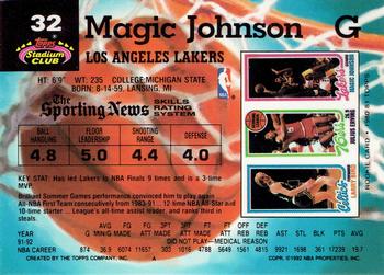 1992-93 Stadium Club - Members Only #32 Magic Johnson Back