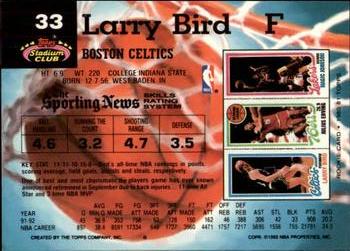 1992-93 Stadium Club - Members Only #33 Larry Bird Back