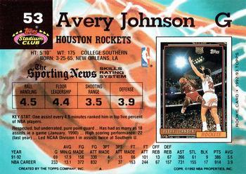 1992-93 Stadium Club - Members Only #53 Avery Johnson Back