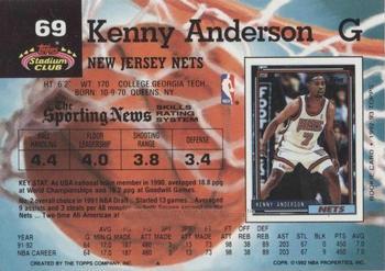 1992-93 Stadium Club - Members Only #69 Kenny Anderson Back