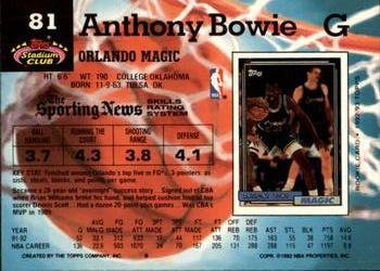 1992-93 Stadium Club - Members Only #81 Anthony Bowie Back