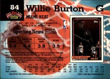 1992-93 Stadium Club - Members Only #84 Willie Burton Back