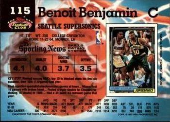 1992-93 Stadium Club - Members Only #115 Benoit Benjamin Back