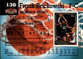 1992-93 Stadium Club - Members Only #136 Frank Brickowski Back