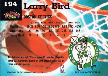 1992-93 Stadium Club - Members Only #194 Larry Bird Back