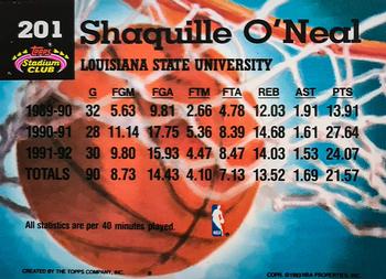 1992-93 Stadium Club - Members Only #201 Shaquille O'Neal Back