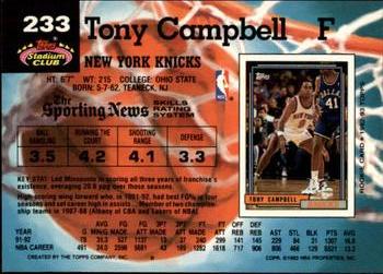 1992-93 Stadium Club - Members Only #233 Tony Campbell Back