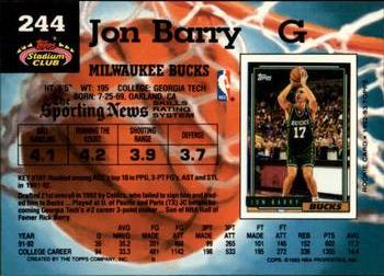 1992-93 Stadium Club - Members Only #244 Jon Barry Back