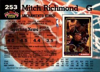 1992-93 Stadium Club - Members Only #253 Mitch Richmond Back
