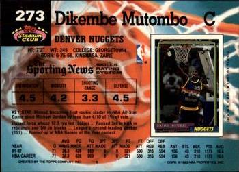 1992-93 Stadium Club - Members Only #273 Dikembe Mutombo Back