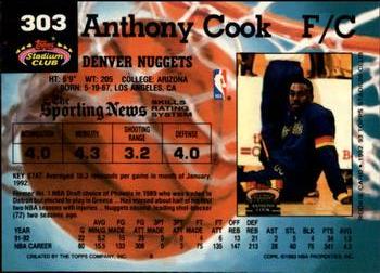 1992-93 Stadium Club - Members Only #303 Anthony Cook Back
