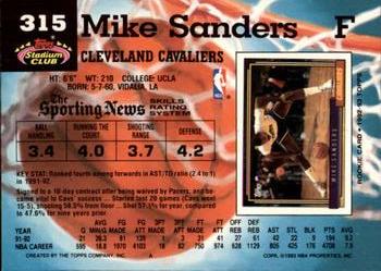 1992-93 Stadium Club - Members Only #315 Mike Sanders Back