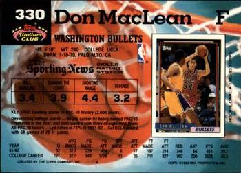 1992-93 Stadium Club - Members Only #330 Don MacLean Back
