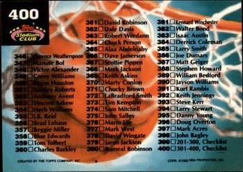 1992-93 Stadium Club - Members Only #400 Checklist: 301-400 Back