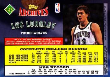 1992-93 Topps Archives - Gold #145 Luc Longley Back