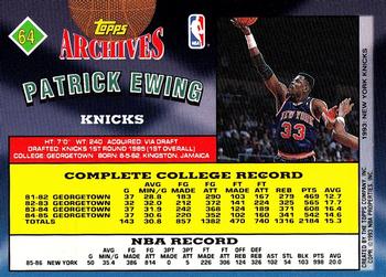 1992-93 Topps Archives - Gold #64 Patrick Ewing Back