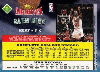1992-93 Topps Archives - Gold #127 Glen Rice Back