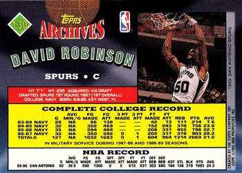 1992-93 Topps Archives - Gold #130 David Robinson Back
