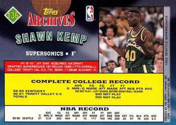 1992-93 Topps Archives - Gold #136 Shawn Kemp Back