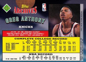 1992-93 Topps Archives - Gold #141 Greg Anthony Back
