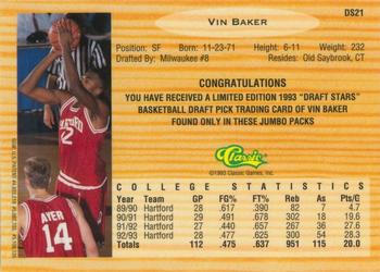 1993 Classic Draft Picks - Chromium Draft Stars #DS21 Vin Baker Back