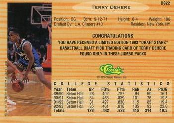 1993 Classic Draft Picks - Chromium Draft Stars #DS22 Terry Dehere Back