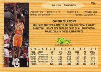 1993 Classic Draft Picks - Chromium Draft Stars #DS27 Allan Houston Back