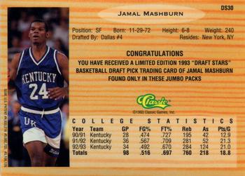 1993 Classic Draft Picks - Chromium Draft Stars #DS30 Jamal Mashburn Back