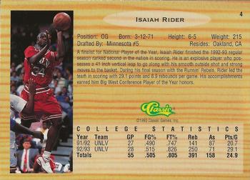 1993 Classic Draft Picks - Gold #4 Isaiah Rider Back