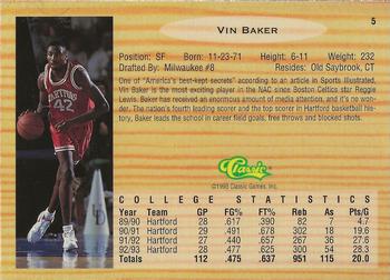 1993 Classic Draft Picks - Gold #5 Vin Baker Back