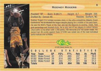 1993 Classic Draft Picks - Gold #6 Rodney Rogers Back