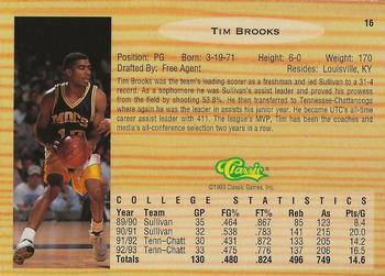 1993 Classic Draft Picks - Gold #16 Tim Brooks Back