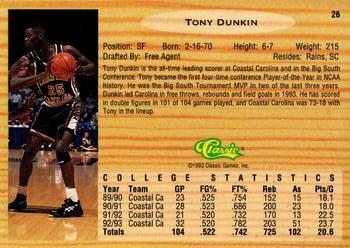 1993 Classic Draft Picks - Gold #26 Tony Dunkin Back