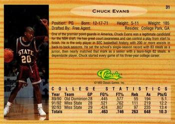 1993 Classic Draft Picks - Gold #31 Chuck Evans Back