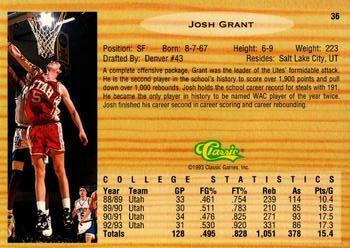 1993 Classic Draft Picks - Gold #36 Josh Grant Back