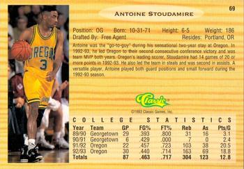 1993 Classic Draft Picks - Gold #69 Antoine Stoudamire Back
